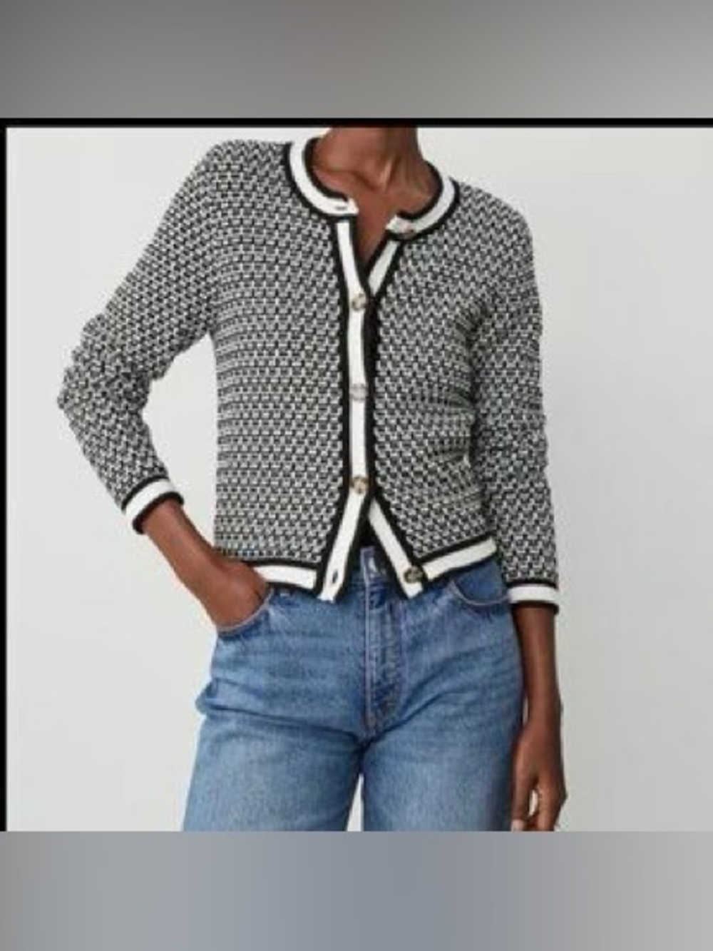 Ann Taylor Black and White Textured Knit Cardigan